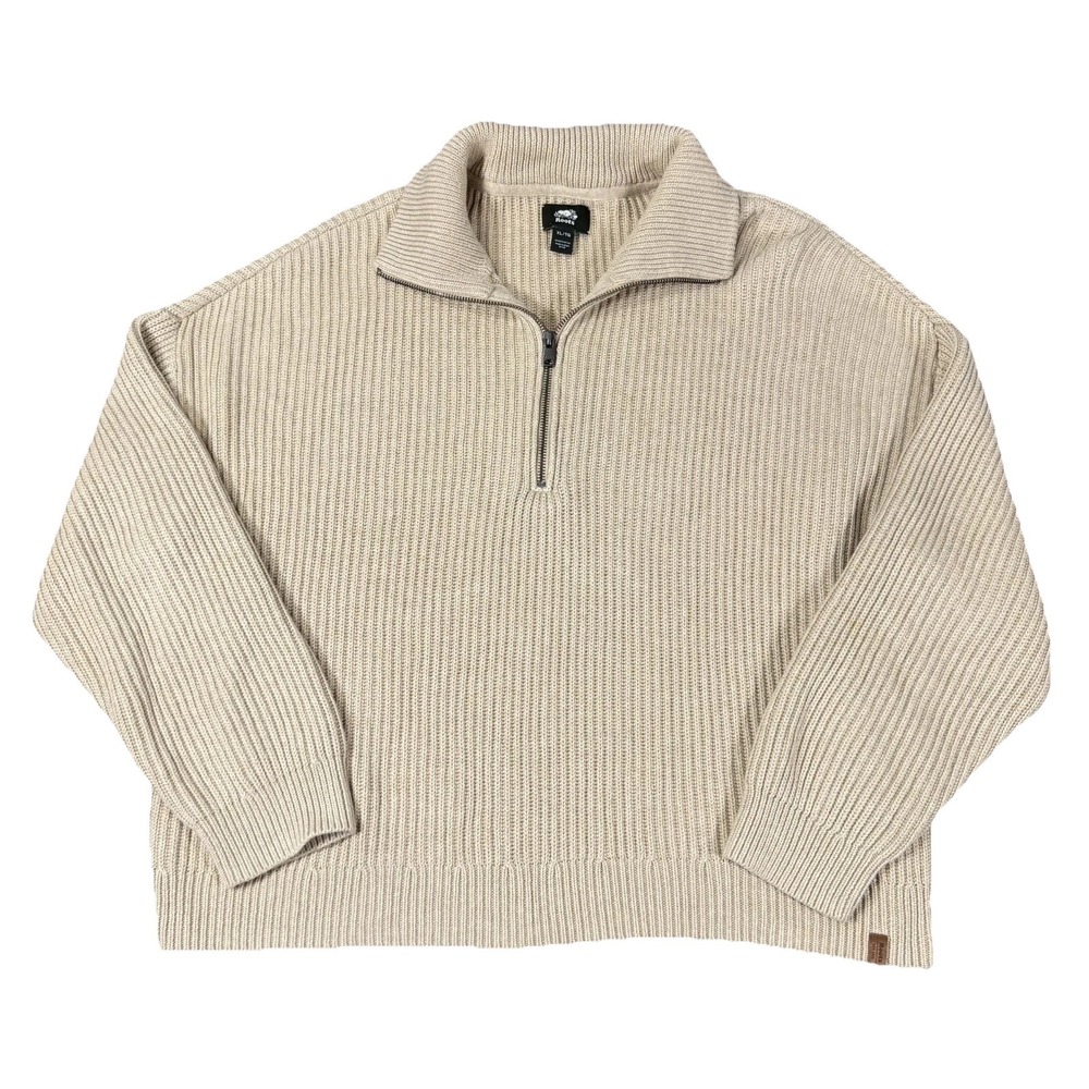 🌿 Roots Sustainable Organic Cotton Tencel Quarter Zip Sweater XL Oatmeal SP22